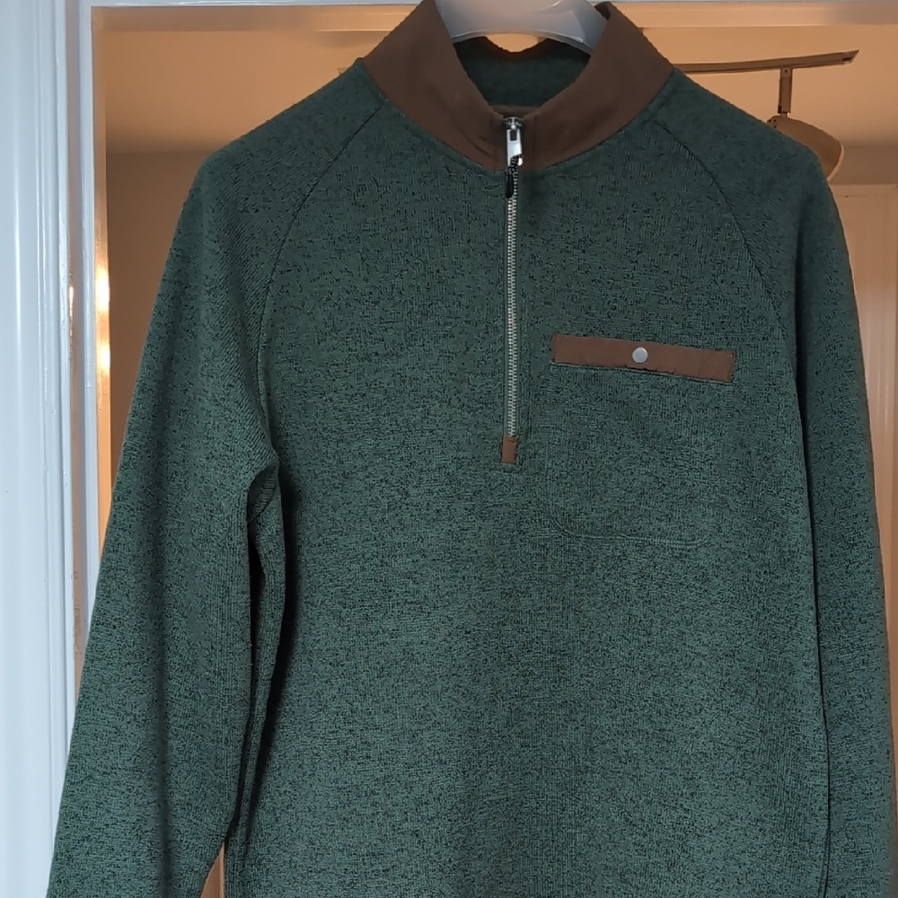 Men's Forest Green 3/4  Zip-Up Sweater with Brown Accents